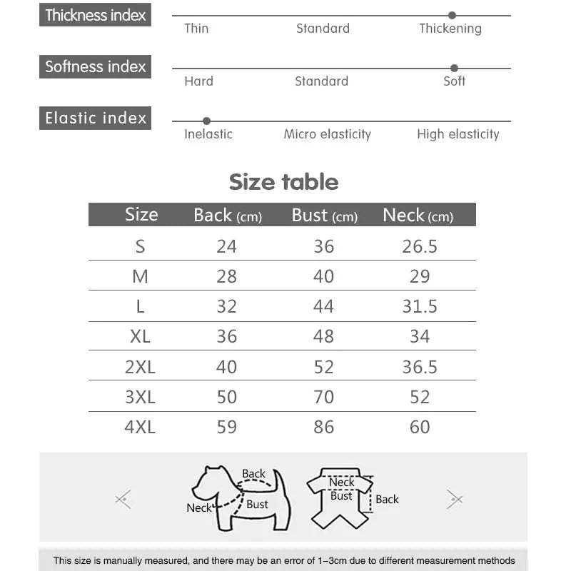 Winter Dog Jacket size table