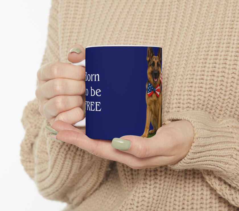 Patriotic German Shepard Mug – Born to Be Free Dog Lover Gift
