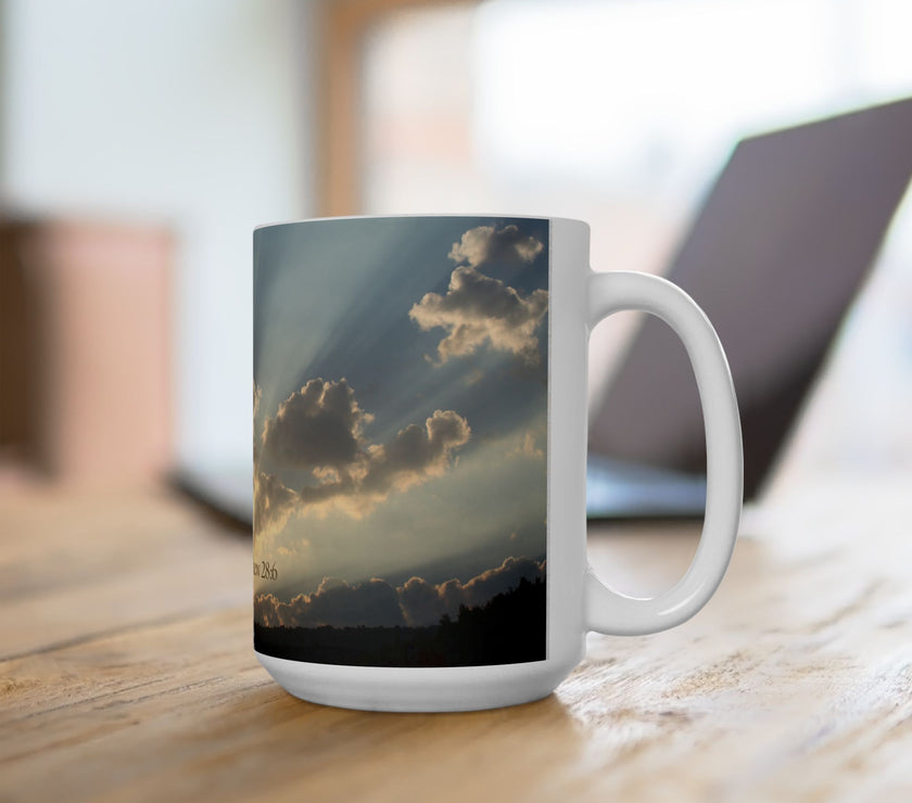 Morning Blessings Mug – Christian Ceramic Coffee Cup witn message  “He is not here; he has Risen – Matthew 28:6” ceramic mug.