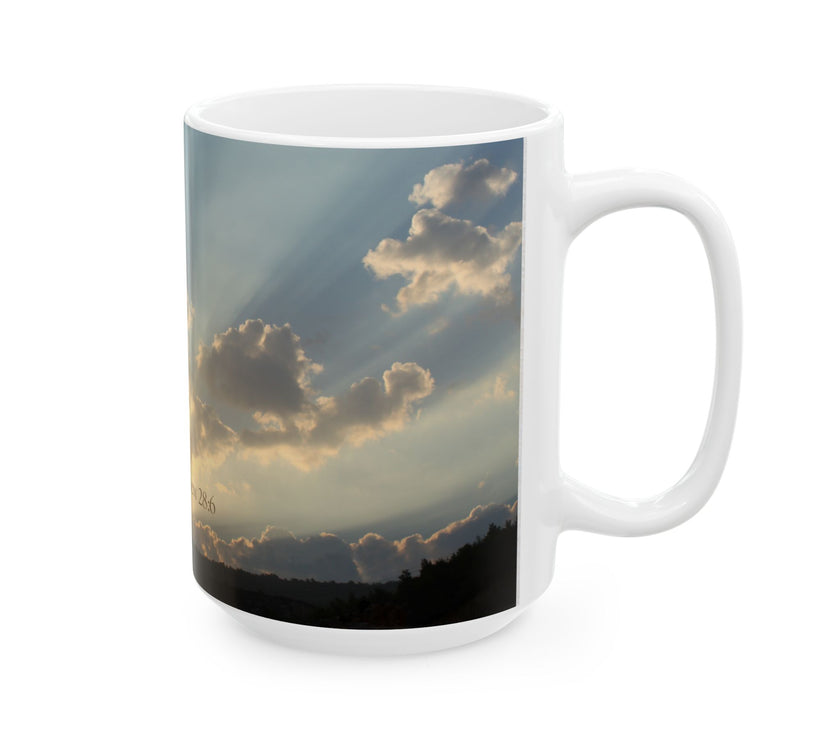 Morning Blessings Mug – Christian Ceramic Coffee Cup witn message  “He is not here; he has Risen – Matthew 28:6” ceramic mug.