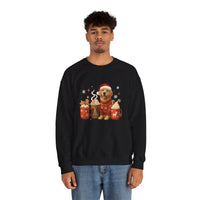 Person wearing a black sweatshirt with a bear graphic and hot chocolate cups on a white background