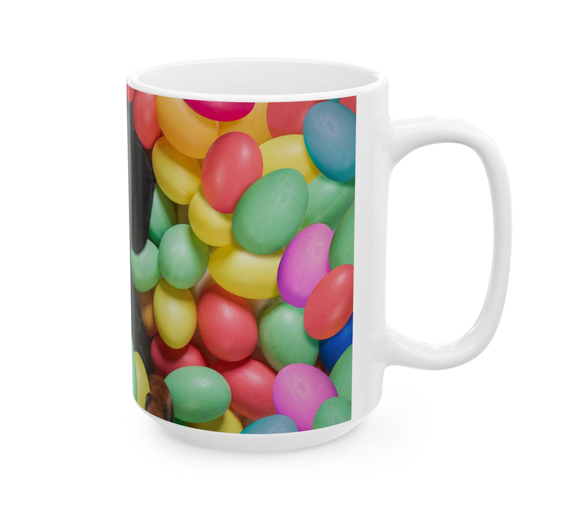 Springtime Paws: Dachshund Puppy in Easter Egg Meadow Ceramic Mug