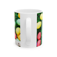 Easter Delight Ceramic Mug- Playful pup with colorful Easter eggs