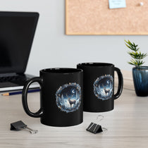 Two Black mug with a deer and moon design on a white background

