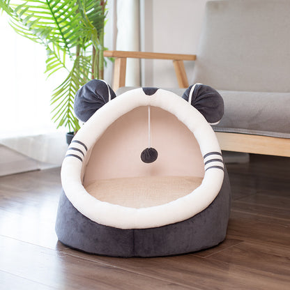 Winter pet cat house with velvet