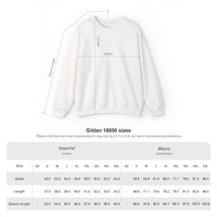 White sweatshirt with measurement chart on a white background