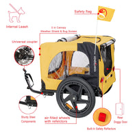 Bicycle pet trailer, small to large dogs weighing up to 88 pounds, folding frame carrier, quick release wheels, universal bicycle coupler