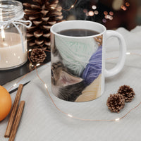 Whiskers & Work Mug –Kitten with Yarn Coffee Cup with message “I work hard so my cat can have a better life.”