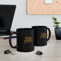 Black ceramic mug with gold Happy Father’s Day script, perfect gift for dads who enjoy stylish and meaningful coffee mugs