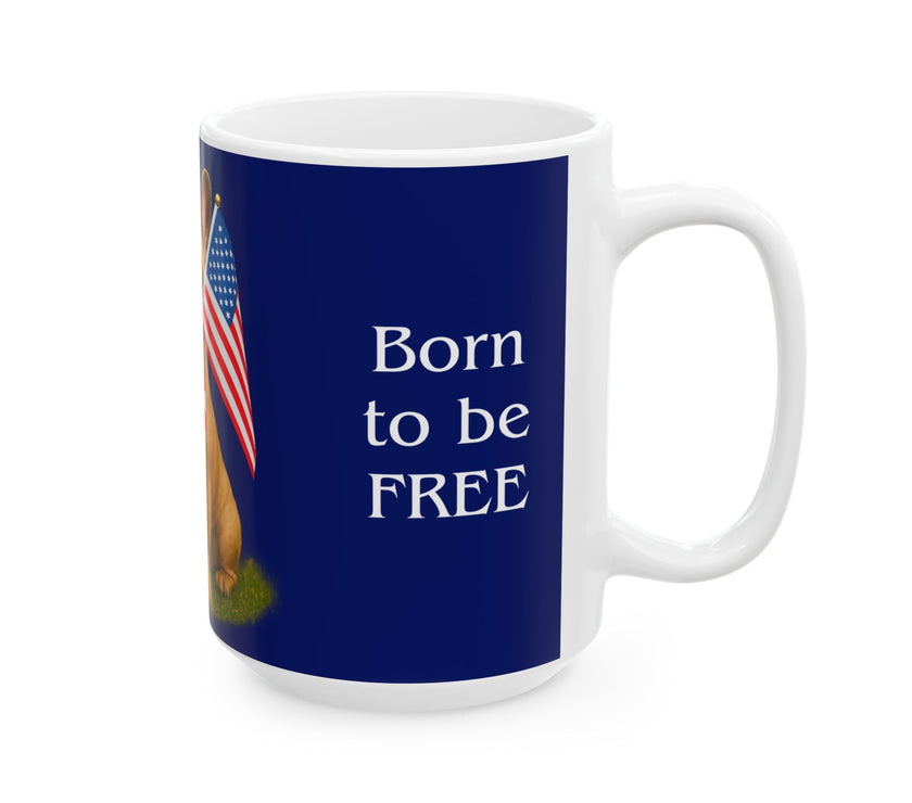 Patriotic French Bulldog Mug – Born to Be Free Dog Lover Gift