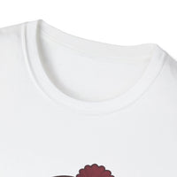 Close-up of a white shirt with a red flower design on a white background