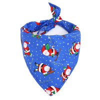 Blue bandana with Christmas-themed Santa Claus design on a white background