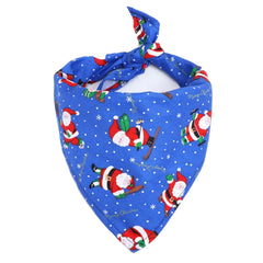 Blue bandana with Christmas-themed Santa Claus design on a white background