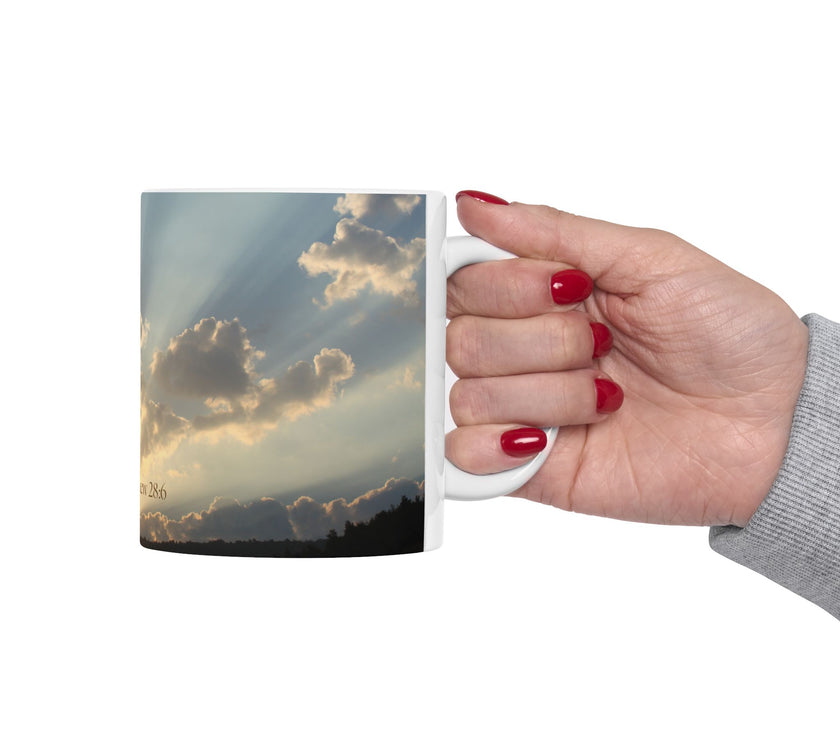 Morning Blessings Mug – Christian Ceramic Coffee Cup witn message  “He is not here; he has Risen – Matthew 28:6” ceramic mug.