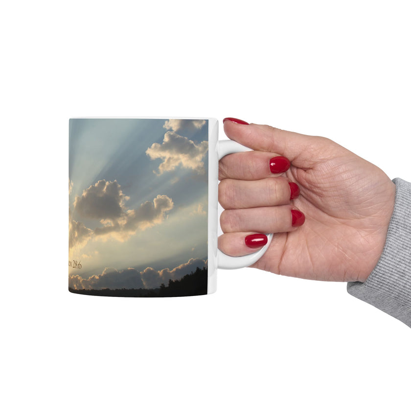 Morning Blessings Mug – Christian Ceramic Coffee Cup witn message  “He is not here; he has Risen – Matthew 28:6” ceramic mug.
