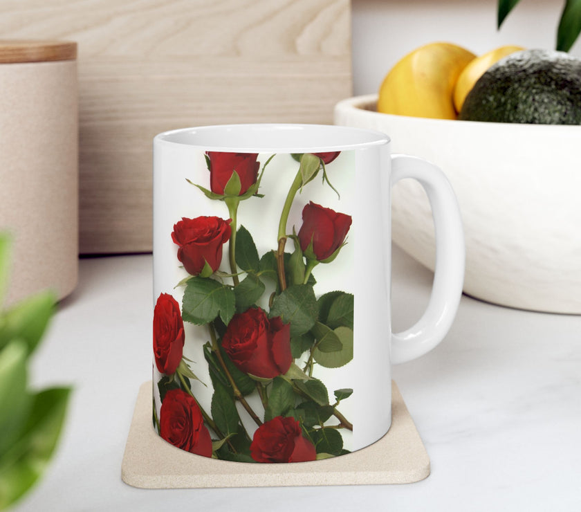Elegant Floral Coffee Mug for Mom with Timeless Mother's Quote   "A mother teaches without words and loves without ." 