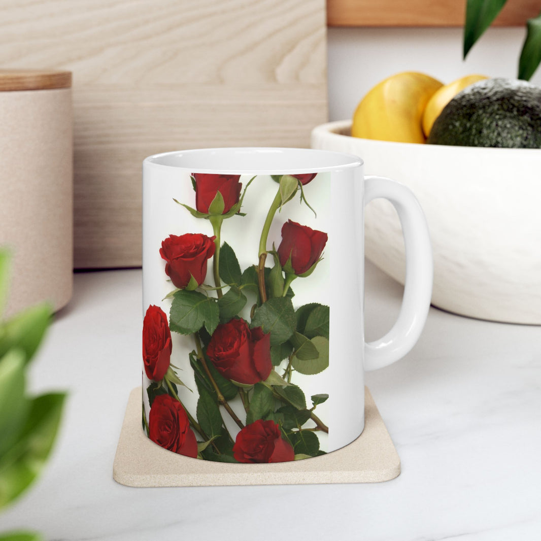 Elegant Floral Coffee Mug for Mom with Timeless Mother's Quote   "A mother teaches without words and loves without ." 