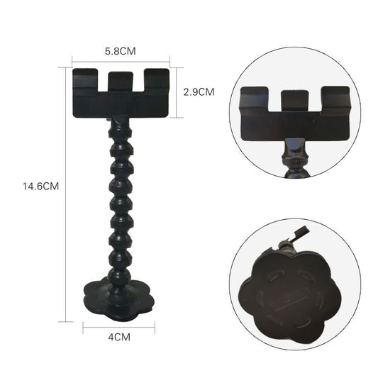 Black metal candle holder with dimensions on a white background
