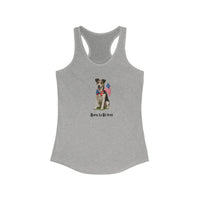 Gray tank top with a dog graphic and 'Born to be Free' text on a white background