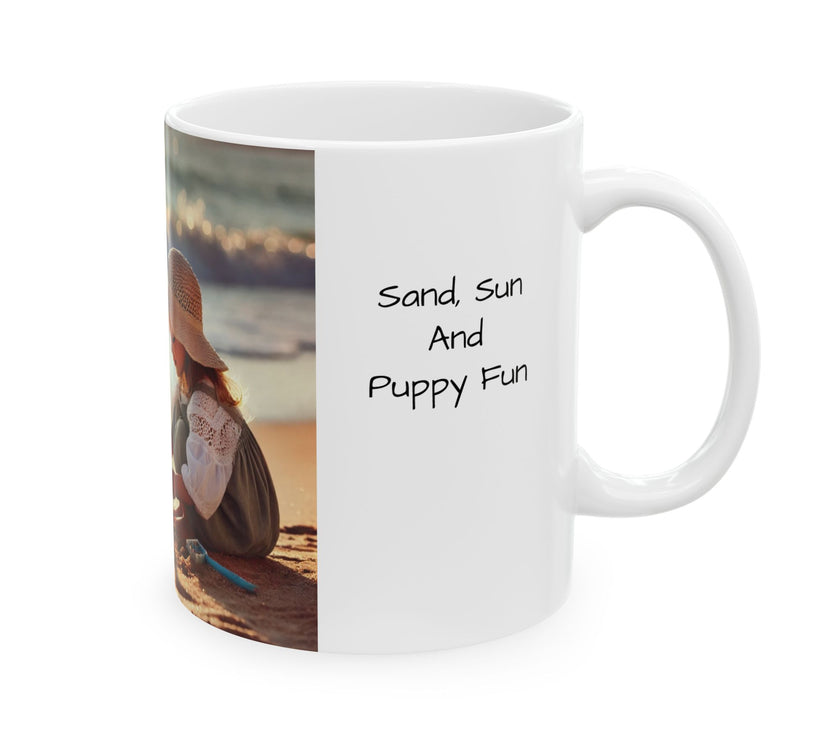 Sand, Sun and Puppy Fun Ceramic Mug, 11oz, 15oz,