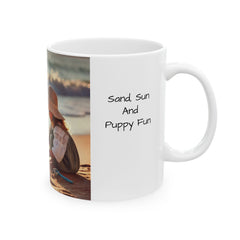 Sand, Sun and Puppy Fun Ceramic Mug, 11oz, 15oz,