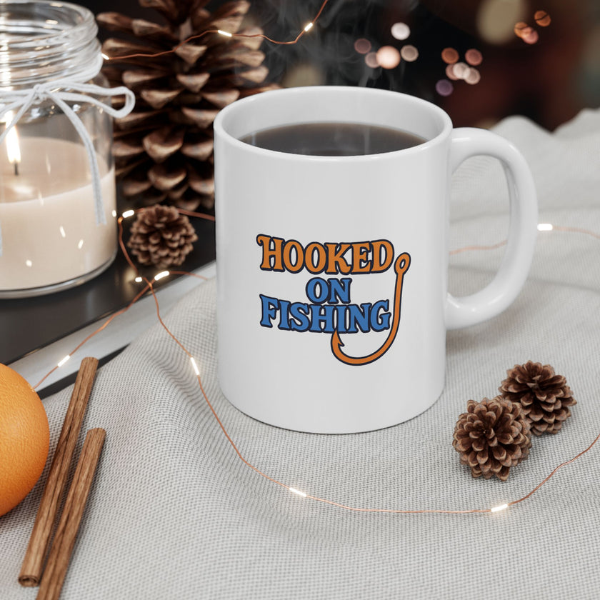 Angler’s Coffee Mug – Hooked on Fishing Design for Outdoors Enthusiasts