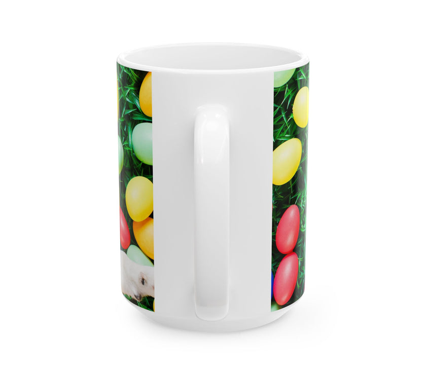 Easter Delight Ceramic Mug- Playful pup with colorful Easter eggs