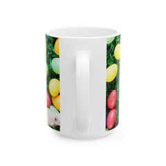 Easter Delight Ceramic Mug- Playful pup with colorful Easter eggs