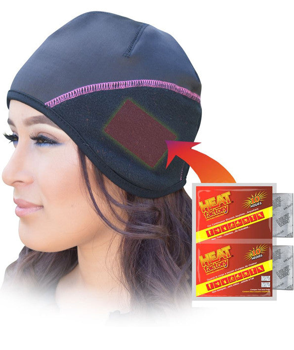 Woman wearing black heatedbeanie