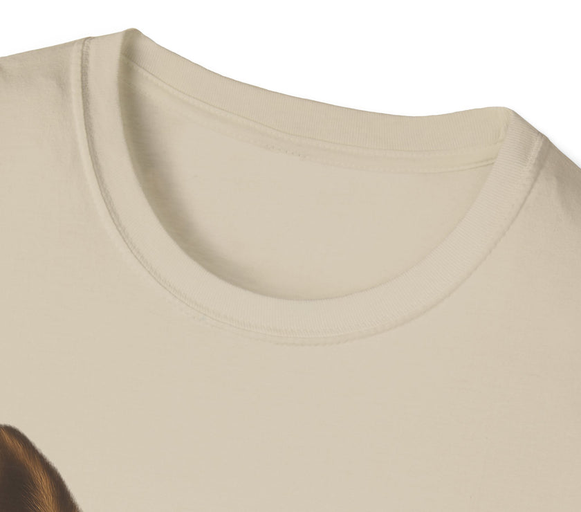 Close-up of a beige tank top with a cat design on a white background