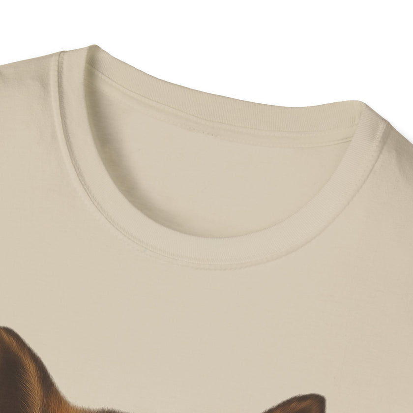 Close-up of a beige tank top with a cat design on a white background