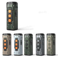 A series of  handheld ultrasonic dog training device featuring three mesh speaker emitters, control buttons, and an integrated flashlight on top.
