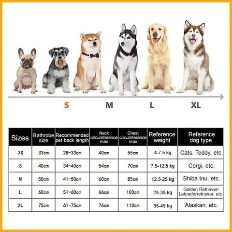 Multi-purpose Soft Dog Bathrobe Size Chart