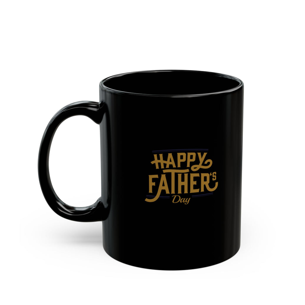 Black ceramic mug with gold Happy Father’s Day script, perfect gift for dads who enjoy stylish and meaningful coffee mugs