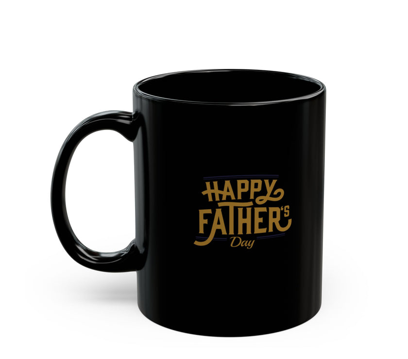 Black ceramic mug with gold Happy Father’s Day script, perfect gift for dads who enjoy stylish and meaningful coffee mugs