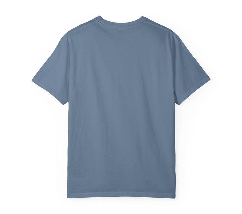 Jean color t-shirt featuring a yellow and navy blue award ribbon graphic on the chest with the text "#1 Dad," designed as a fun and heartfelt Father's Day gift.