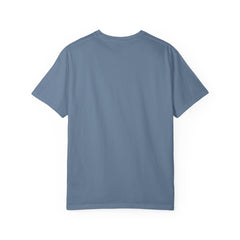 Jean color t-shirt featuring a yellow and navy blue award ribbon graphic on the chest with the text "#1 Dad," designed as a fun and heartfelt Father's Day gift.