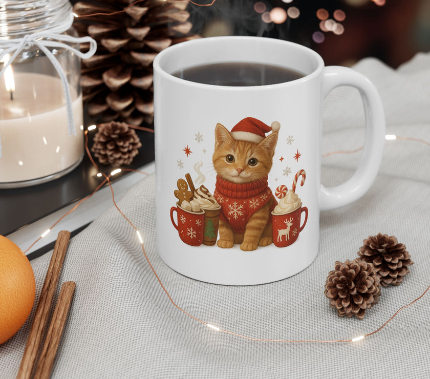 Warm Hugs & Whiskers Christmas Cat Mug