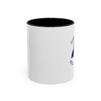 Two tone ceramic mug featuring a dachshund next to dumbbells and the humorous text 'Dumbbells? Belly Rubs?', designed for dog lovers and fitness enthusiasts.