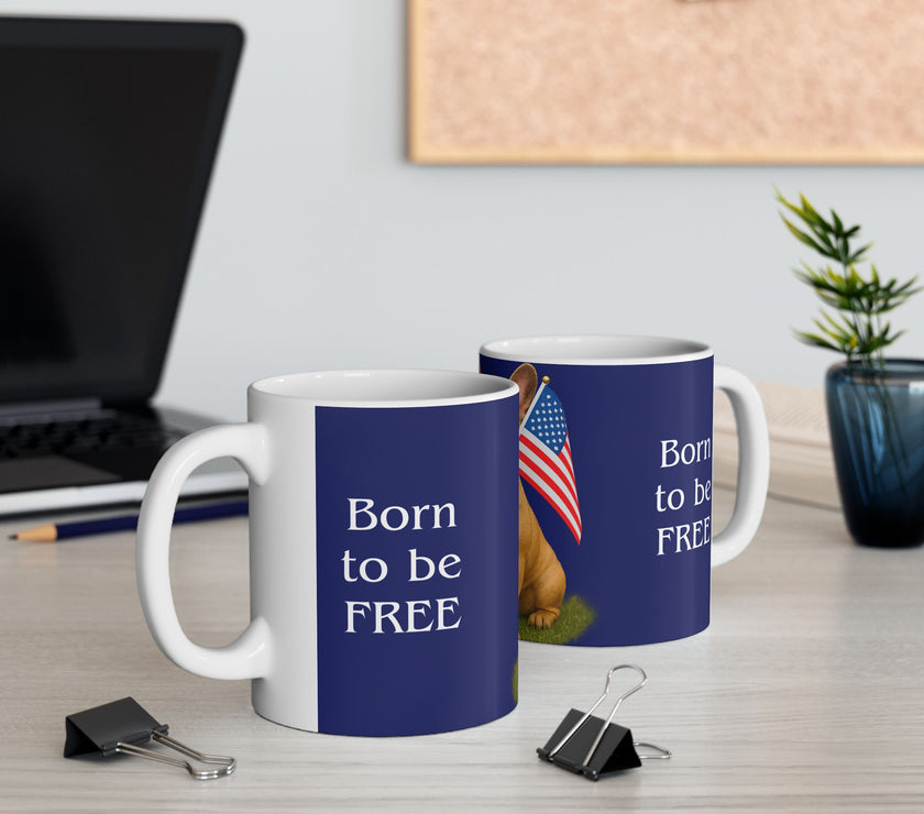 Patriotic French Bulldog Mug – Born to Be Free Dog Lover Gift