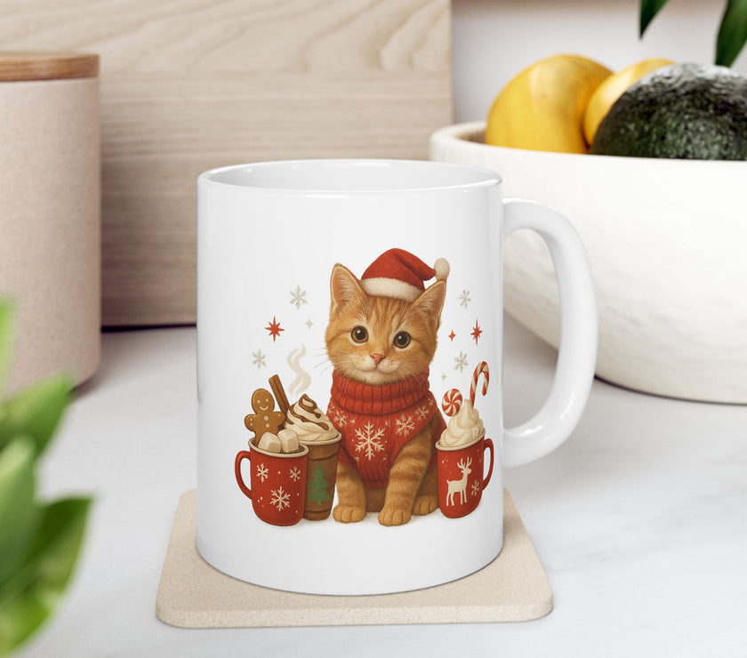 Warm Hugs & Whiskers Christmas Cat Mug