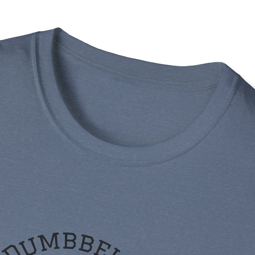 Close-up of a blue shirt with text on a white background