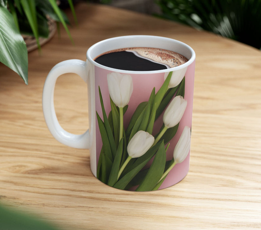 Mother’s Day Mug with Tulip Design – “All That I Am I Owe to My Mother”
