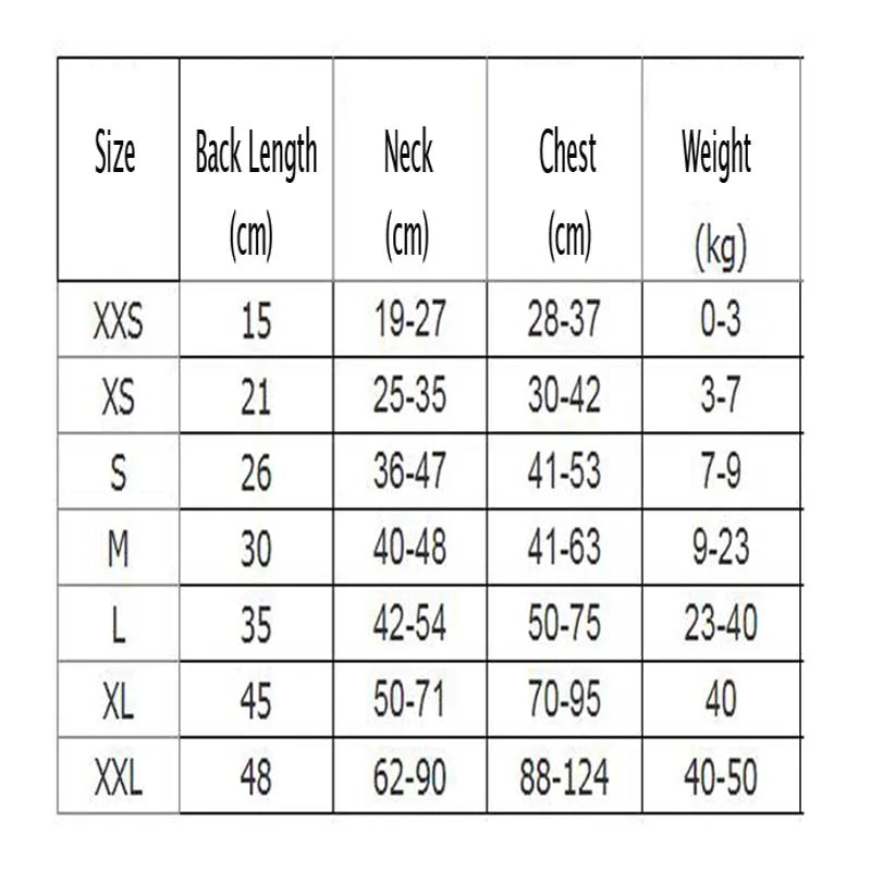 size chart for dog life vest