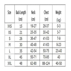 size chart for dog life vest