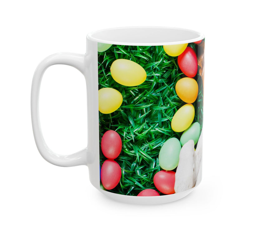 Easter Delight Ceramic Mug- Playful pup with colorful Easter eggs