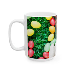 Easter Delight Ceramic Mug- Playful pup with colorful Easter eggs