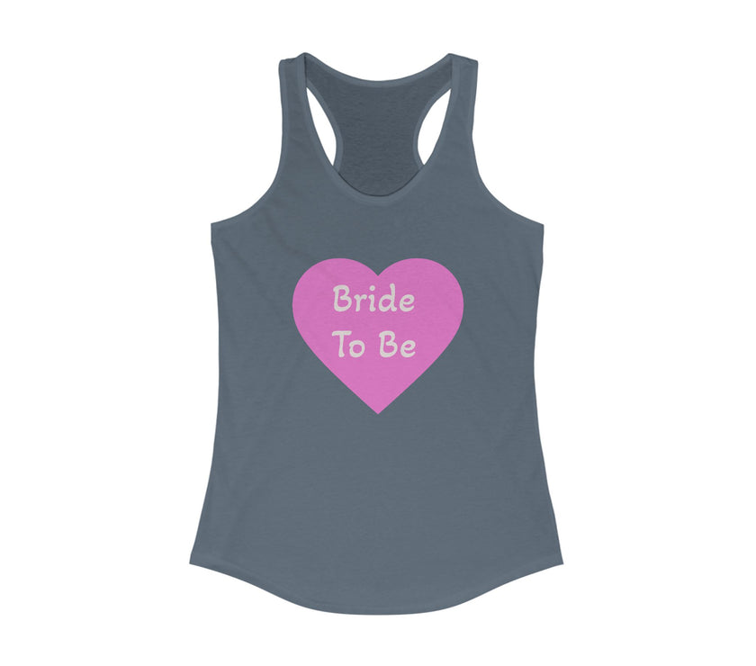 Indigo tank top with a pink heart and 'Bride To Be' text