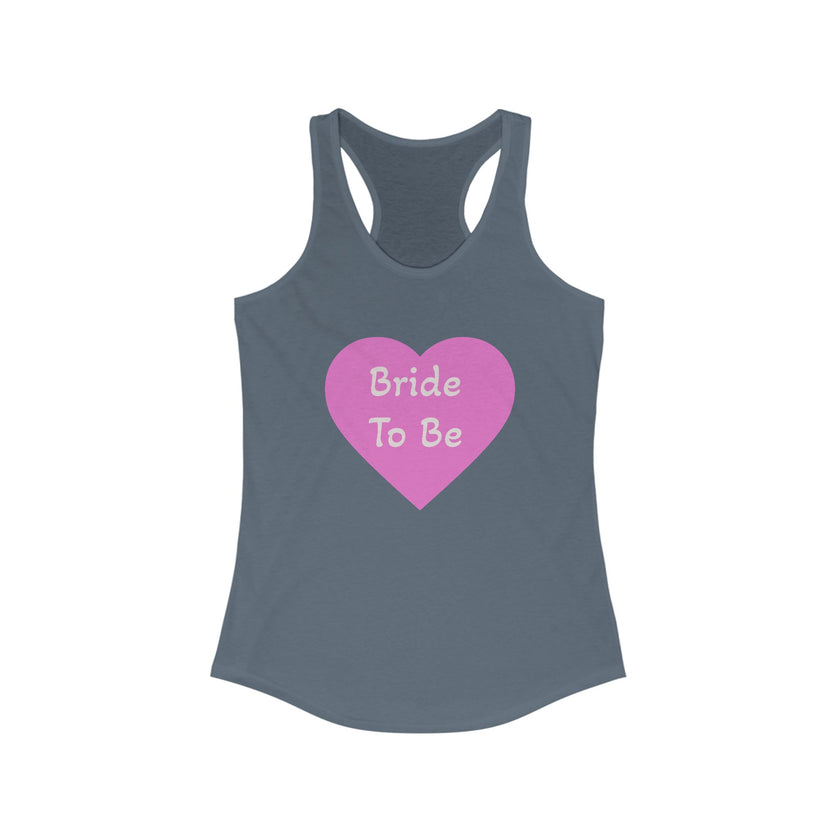 Indigo tank top with a pink heart and 'Bride To Be' text