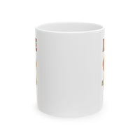 White mug with a small design on a white background